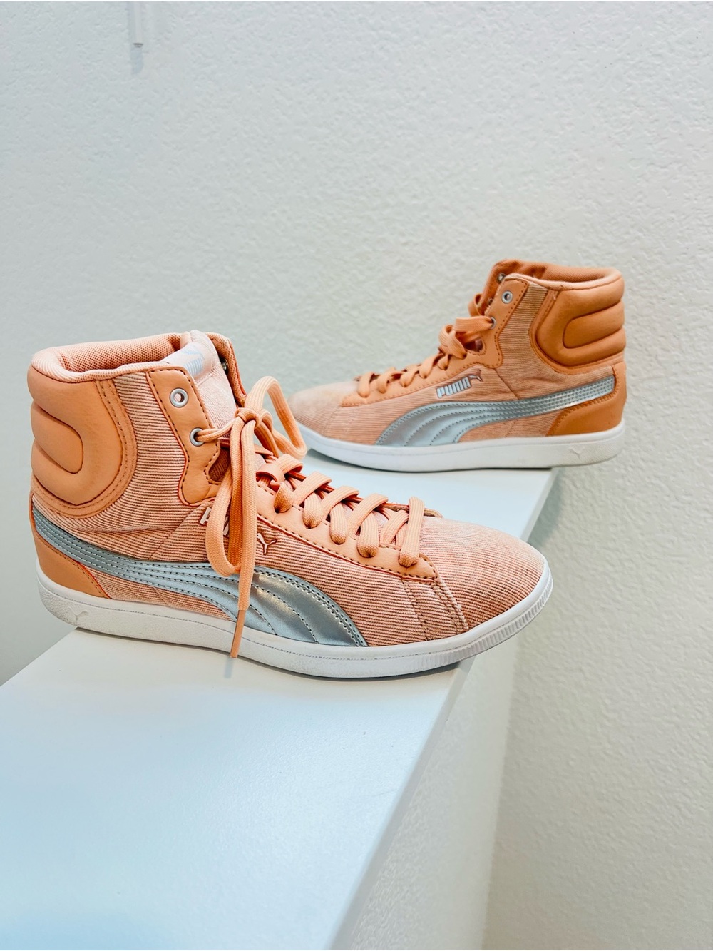 Puma Women's Peach High-Top Sneakers with Silver Formstrip
